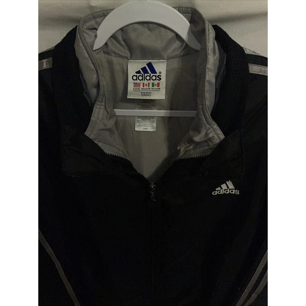 Adidas Men’s Vtg Y2K Jacket & Removeable Vest Size XL Black Outer Silver Inner